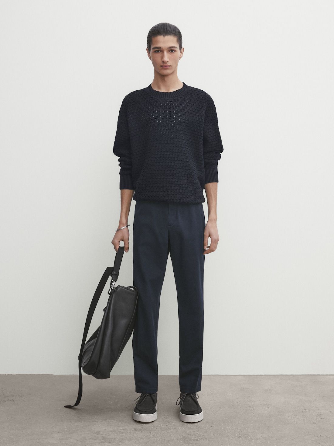 Massimo Dutti Slim-fit Tricotine Chino Men Trousers Navy | US-HF8150794