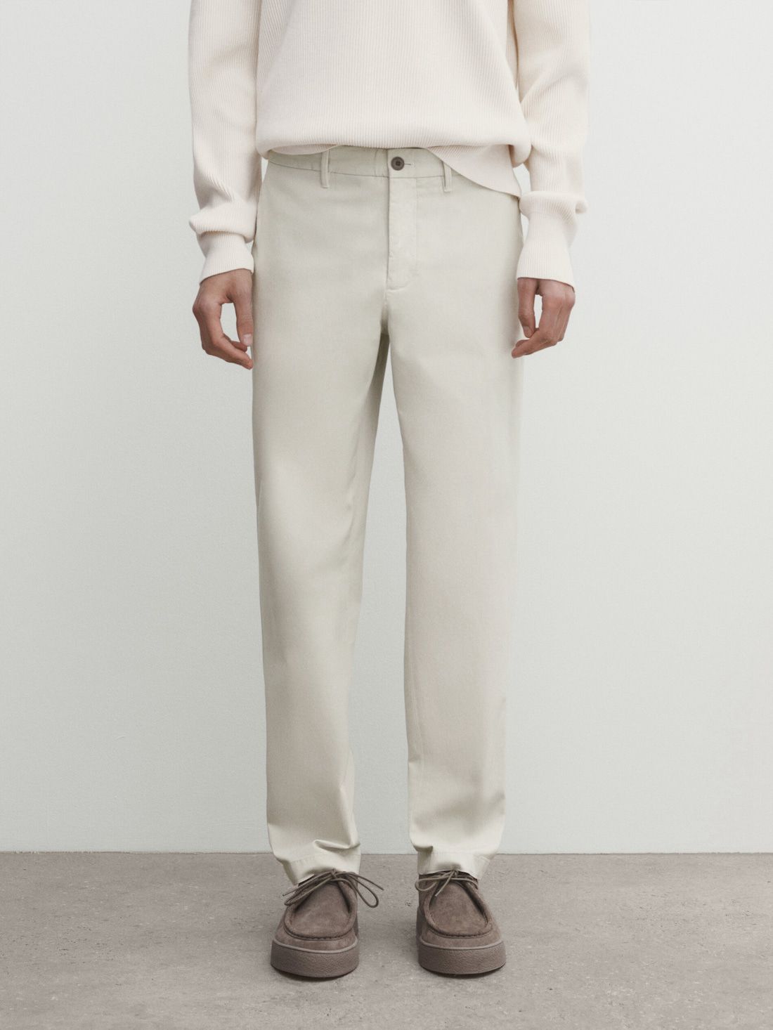 Massimo Dutti Slim-fit Tricotine Chino Men Trousers Cream | US-TB8401725
