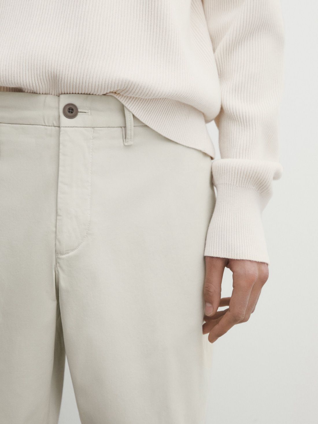 Massimo Dutti Slim-fit Tricotine Chino Men Trousers Cream | US-TB8401725