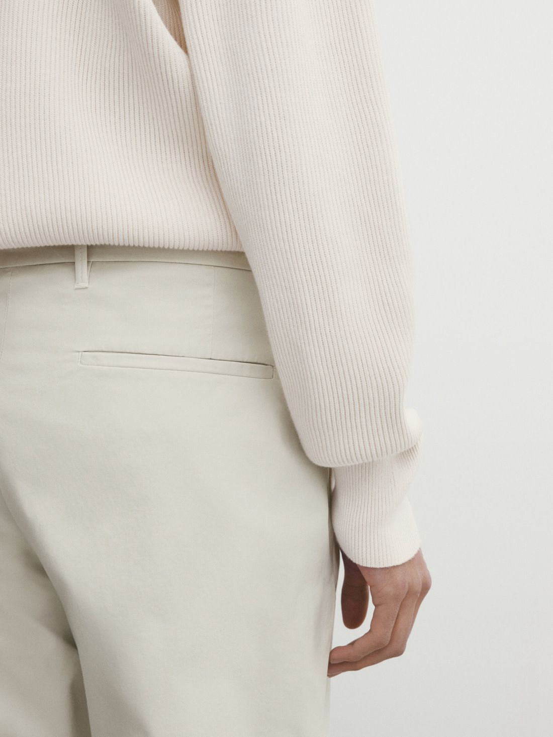 Massimo Dutti Slim-fit Tricotine Chino Men Trousers Cream | US-TB8401725