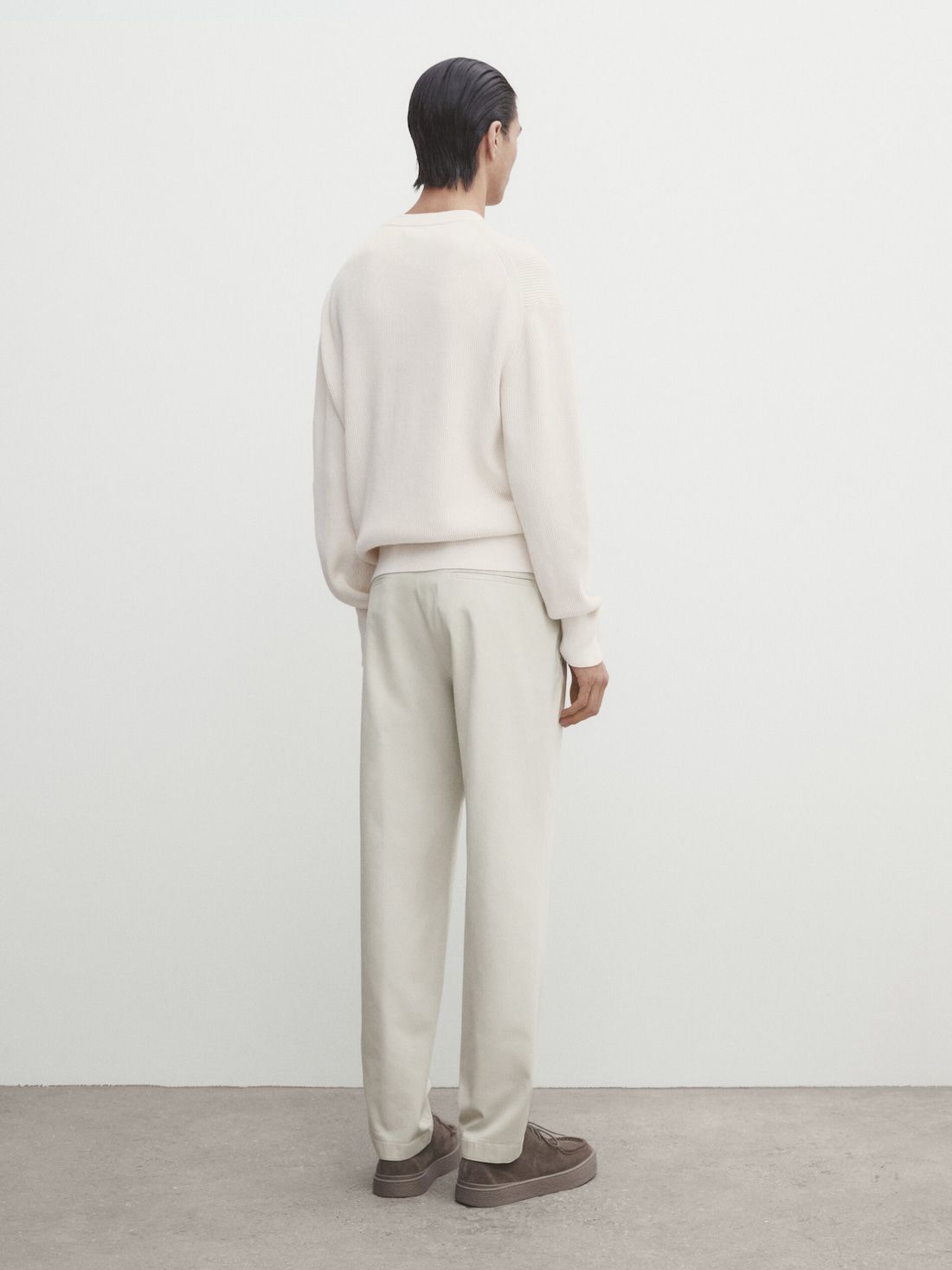 Massimo Dutti Slim-fit Tricotine Chino Men Trousers Cream | US-TB8401725