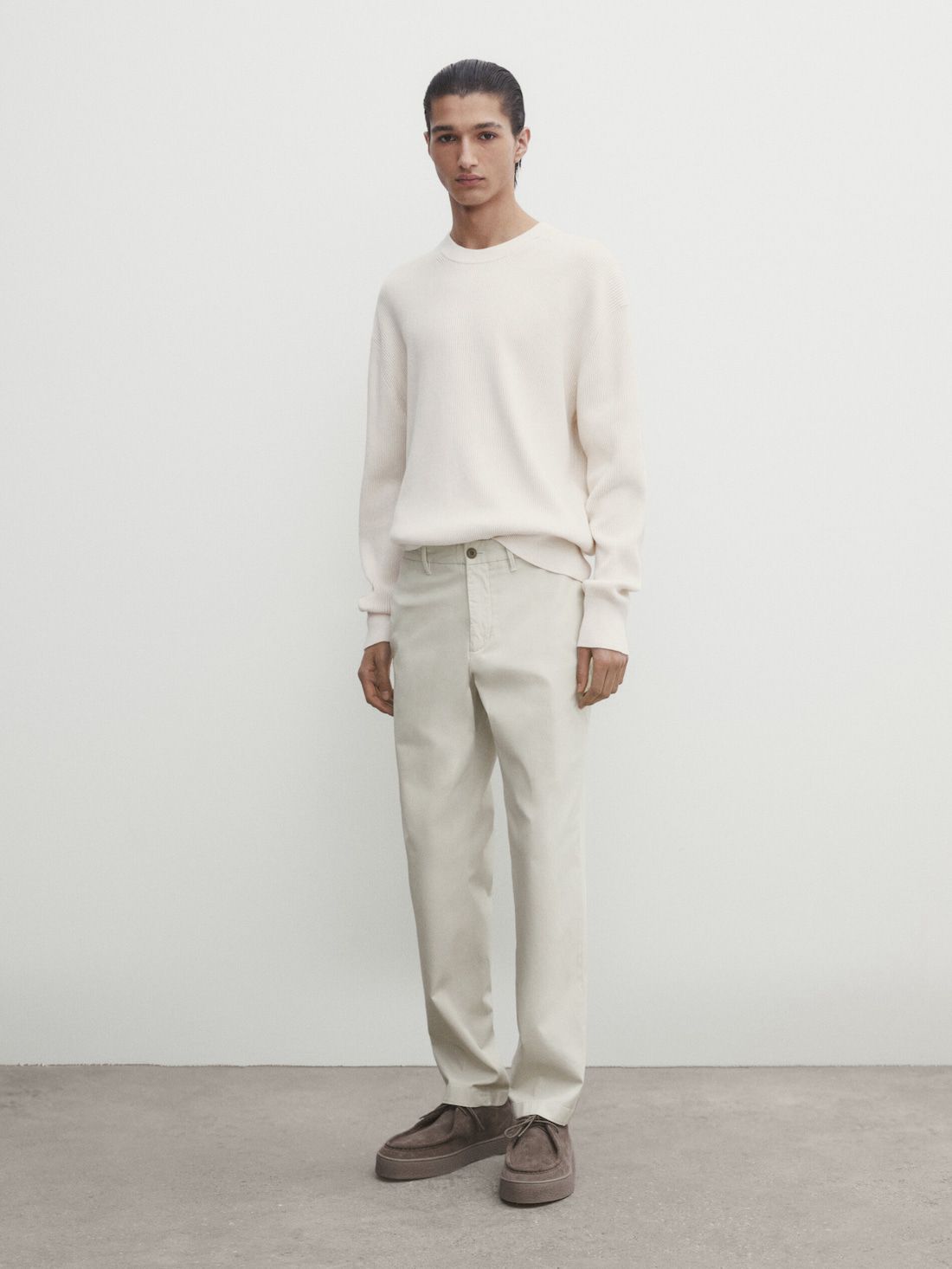 Massimo Dutti Slim-fit Tricotine Chino Men Trousers Cream | US-TB8401725