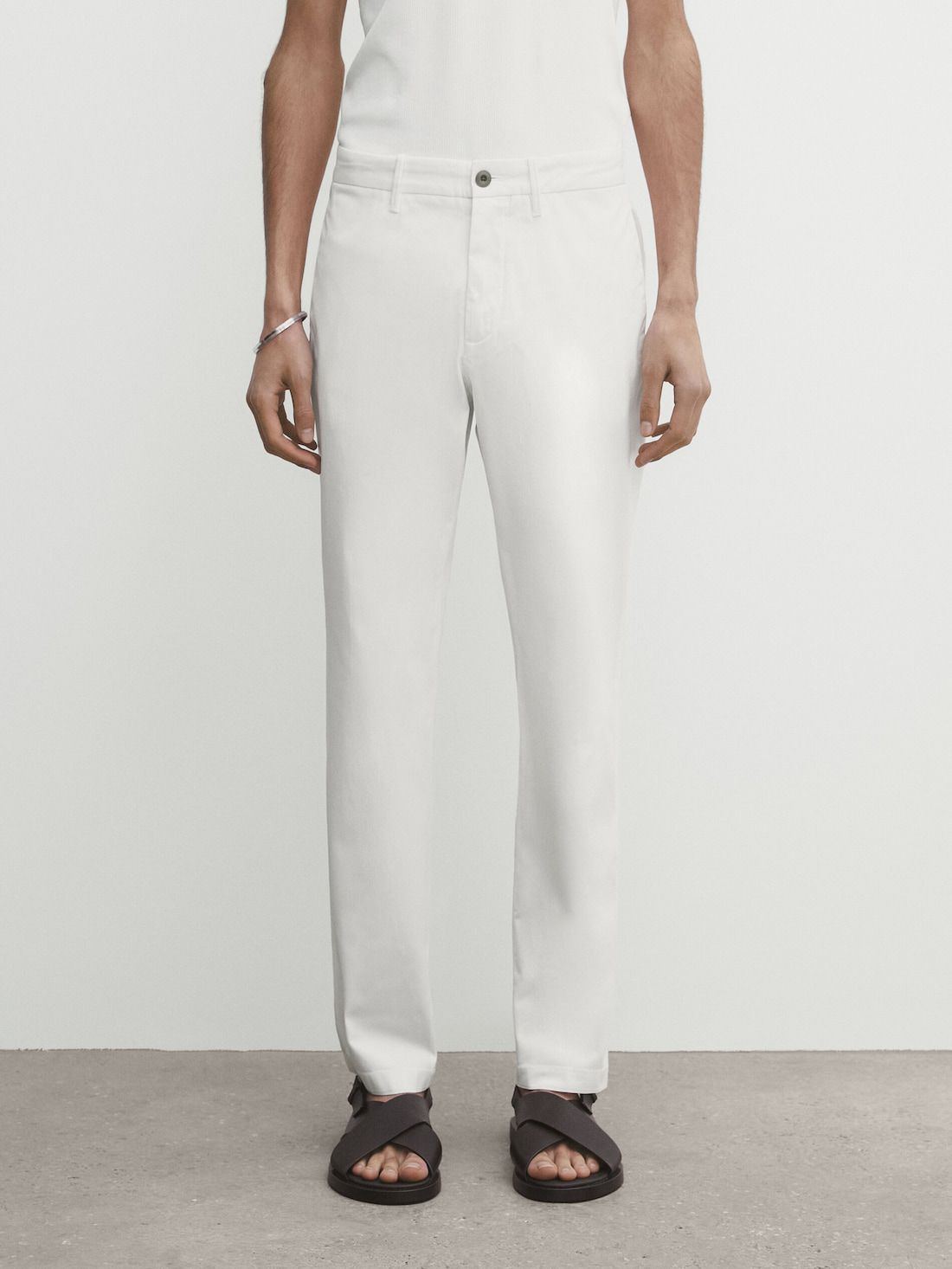 Massimo Dutti Slim-fit Tricotine Chino Men Trousers White | US-CB7234681