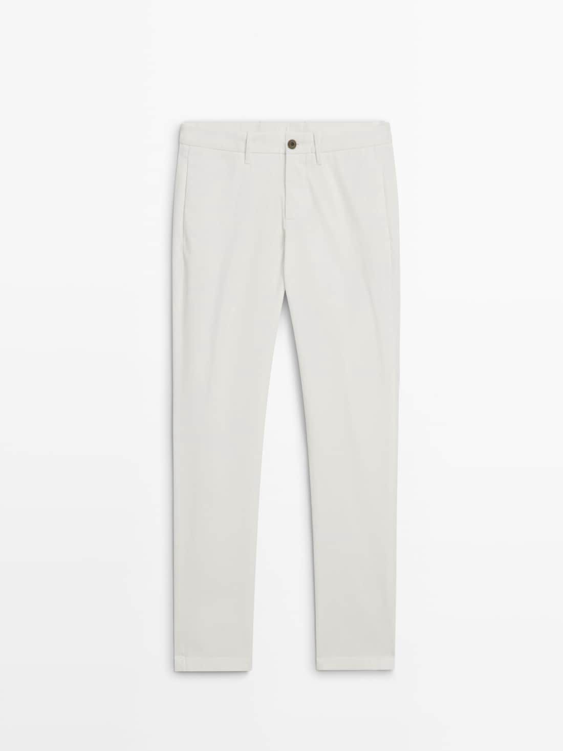 Massimo Dutti Slim-fit Tricotine Chino Men Trousers White | US-CB7234681