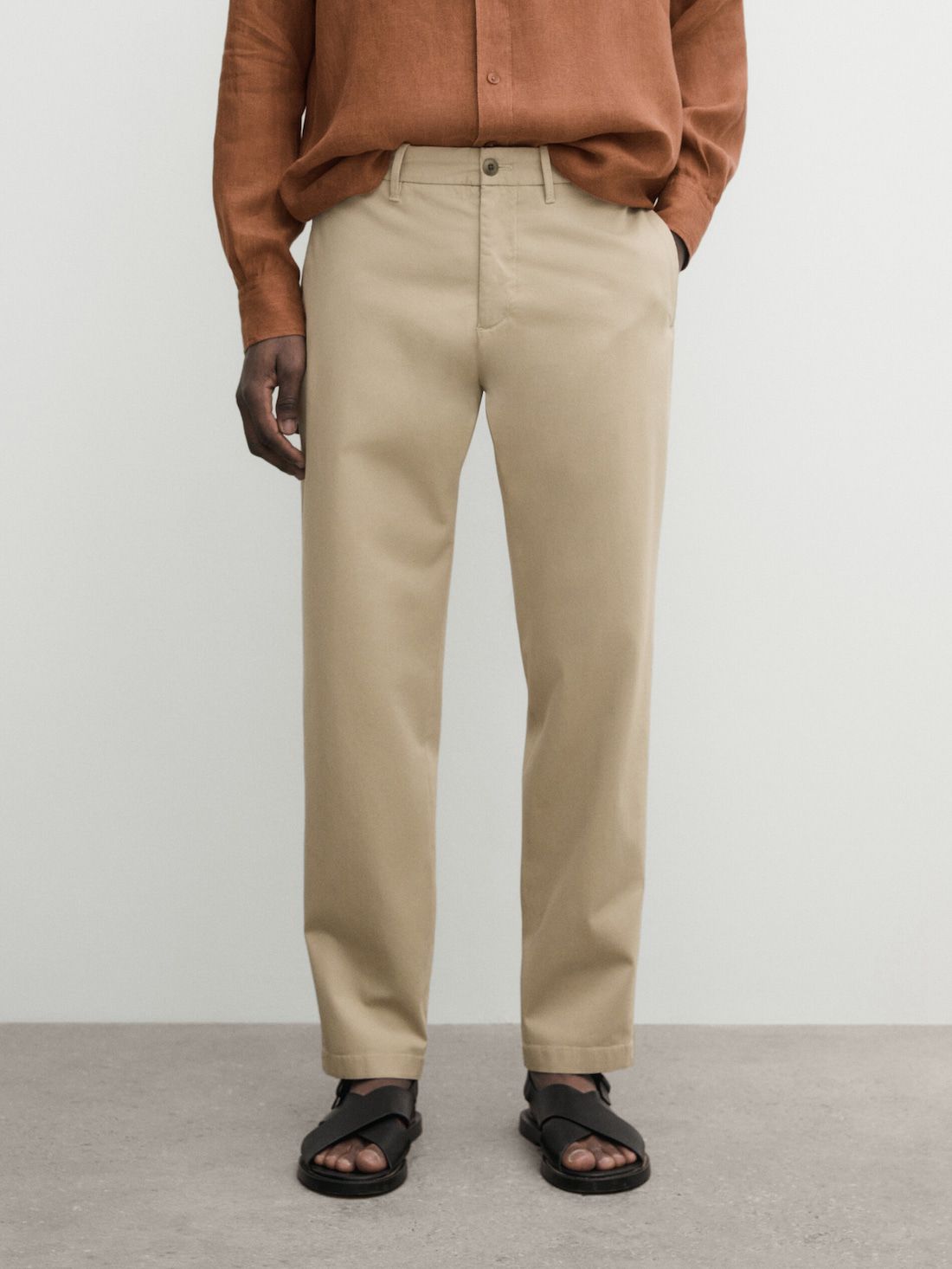 Massimo Dutti Slim-fit Tricotine Chino Men Trousers Brown | US-ZN8169523