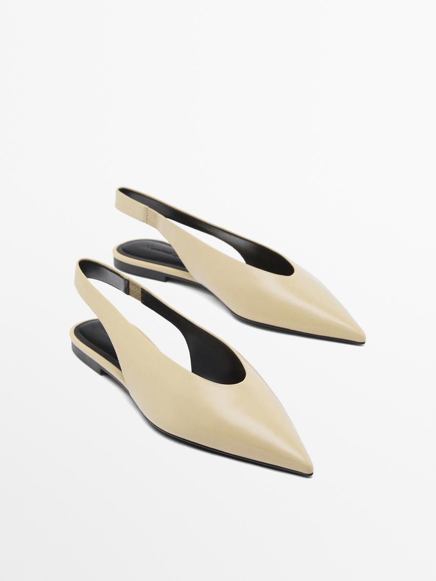 Massimo Dutti Slingback With Pointed Toe Women Ballet Flats Cream | US-RY7594860