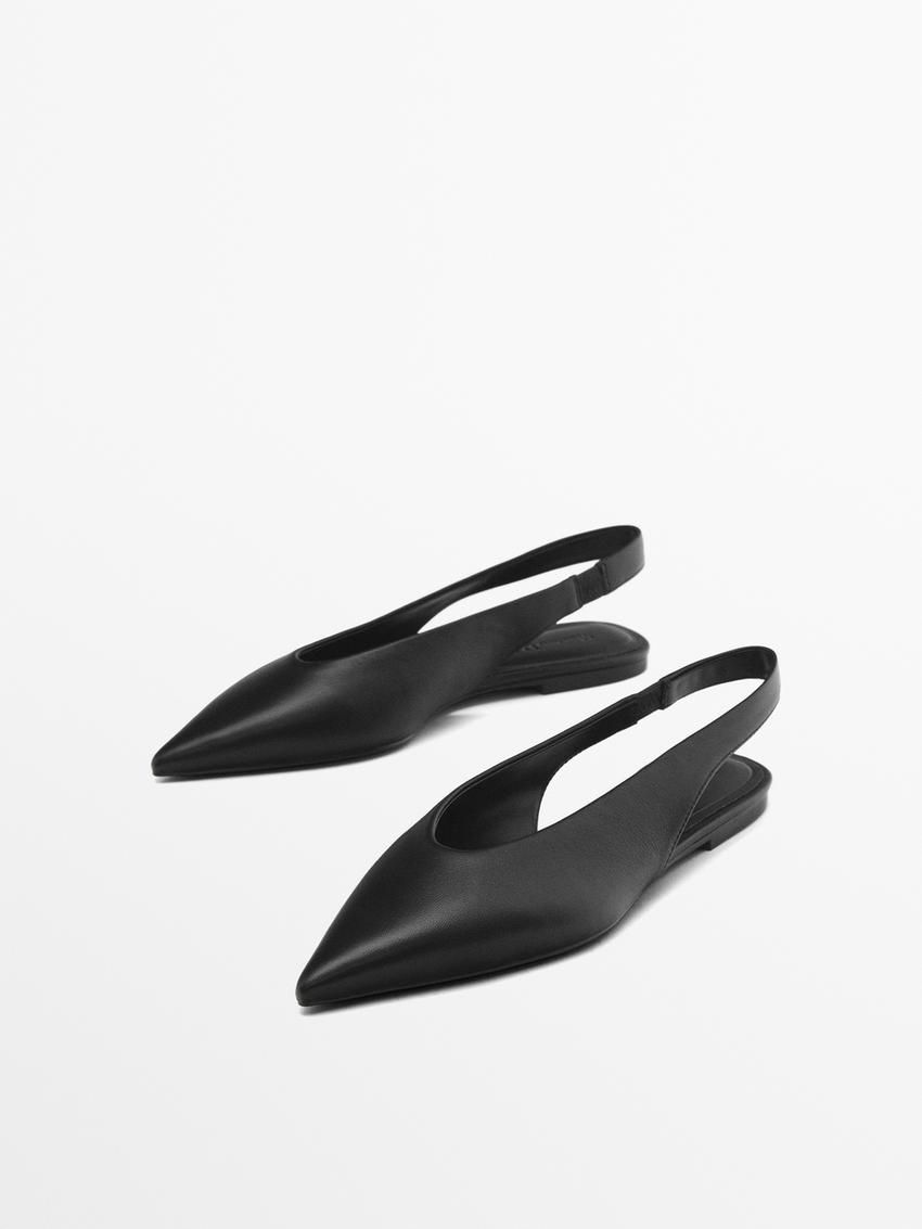Massimo Dutti Slingback With Pointed Toe Women Ballet Flats Black | US-DC0138675