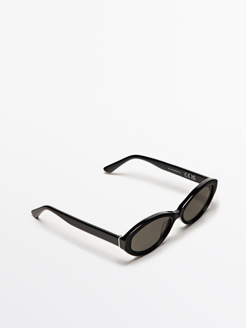 Massimo Dutti Small Oval Women Sunglasses Black | US-LW6415978