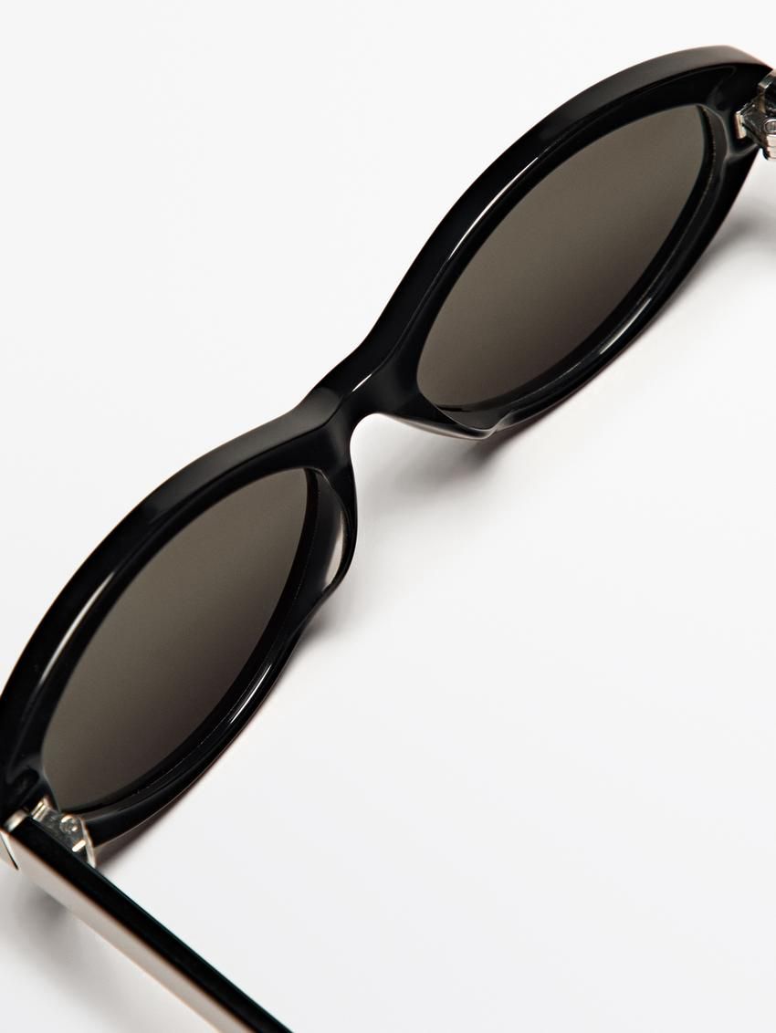 Massimo Dutti Small Oval Women Sunglasses Black | US-LW6415978
