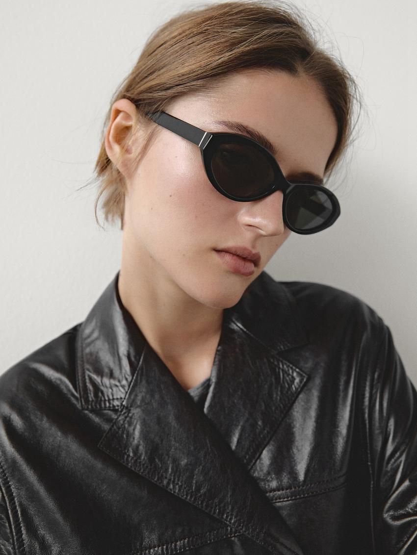 Massimo Dutti Small Oval Women Sunglasses Black | US-LW6415978