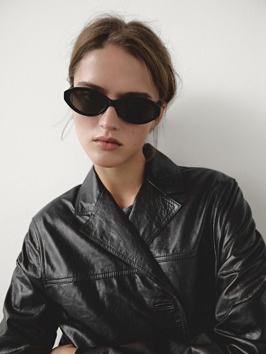 Massimo Dutti Small Oval Women Sunglasses Black | US-LW6415978