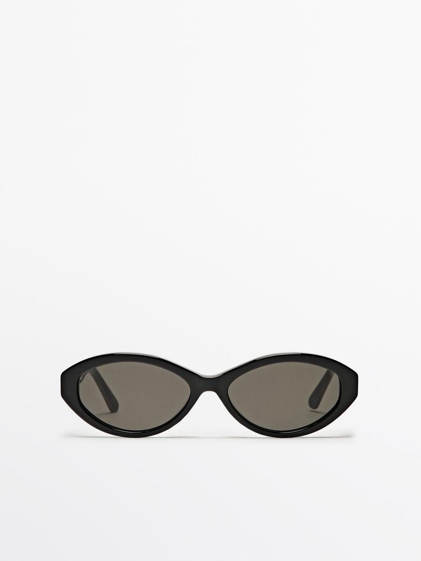 Massimo Dutti Small Oval Women Sunglasses Black | US-LW6415978