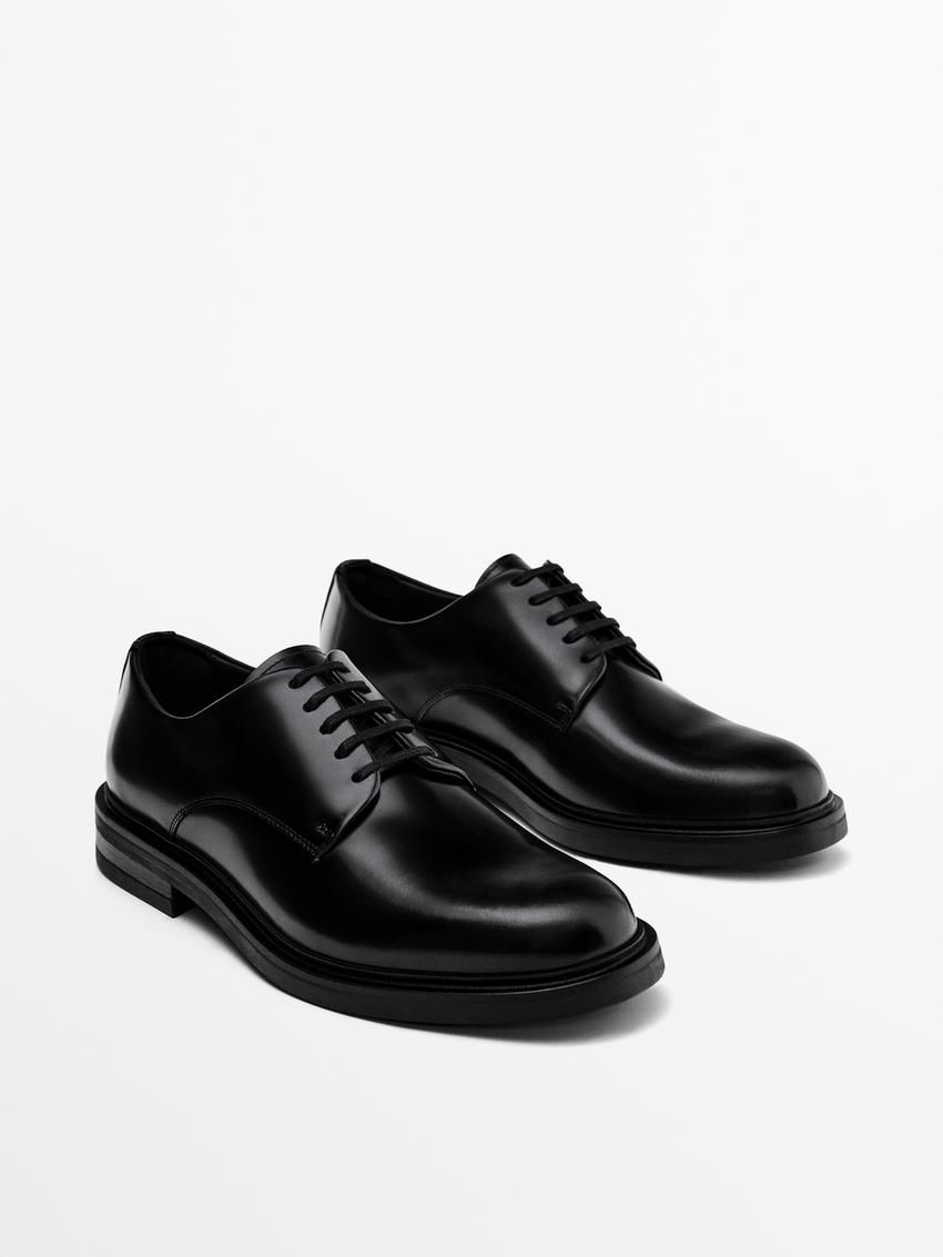 Massimo Dutti Smart Men Leather Shoes Black | US-SM2915408