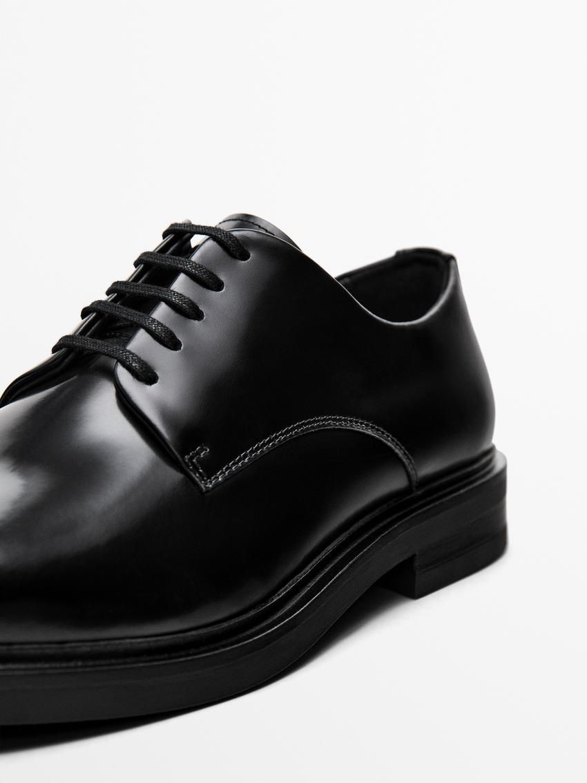 Massimo Dutti Smart Men Leather Shoes Black | US-SM2915408