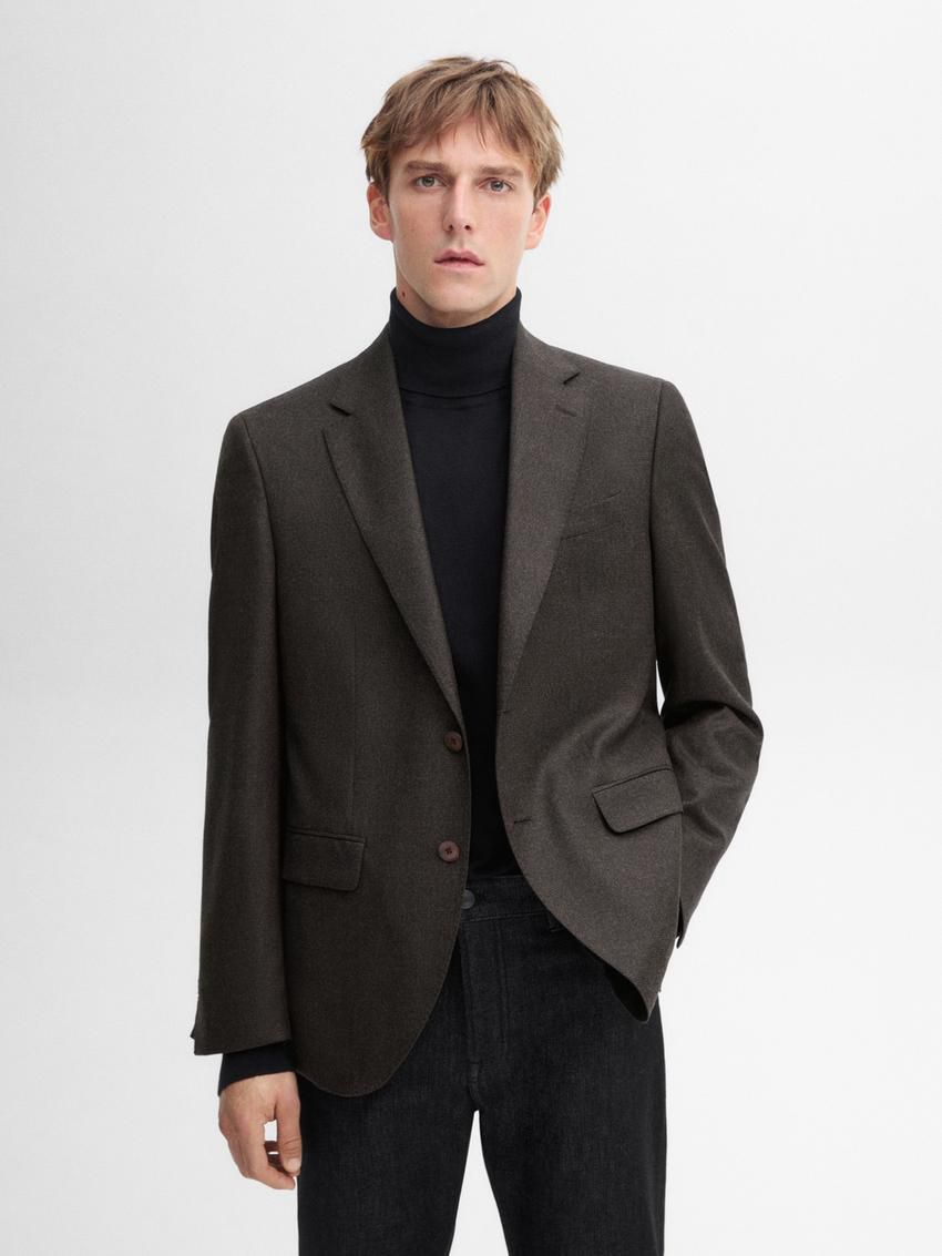 Massimo Dutti Smart Wool Men Blazer Chocolate | US-HN0473816