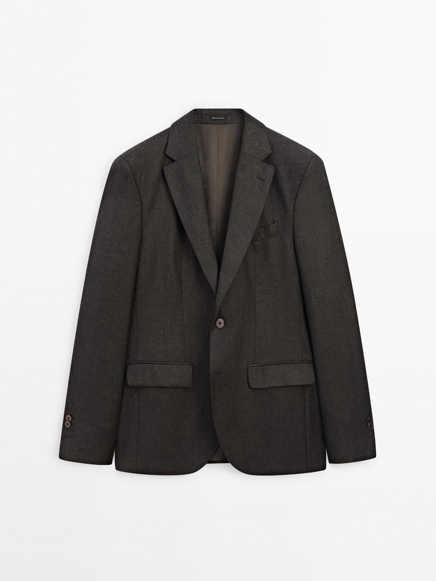 Massimo Dutti Smart Wool Men Blazer Chocolate | US-HN0473816
