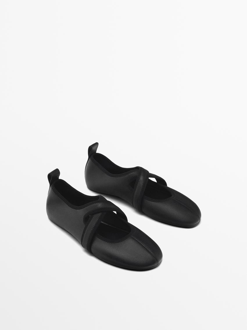 Massimo Dutti Soft Crossover Women Ballet Flats Black | US-PR0542973