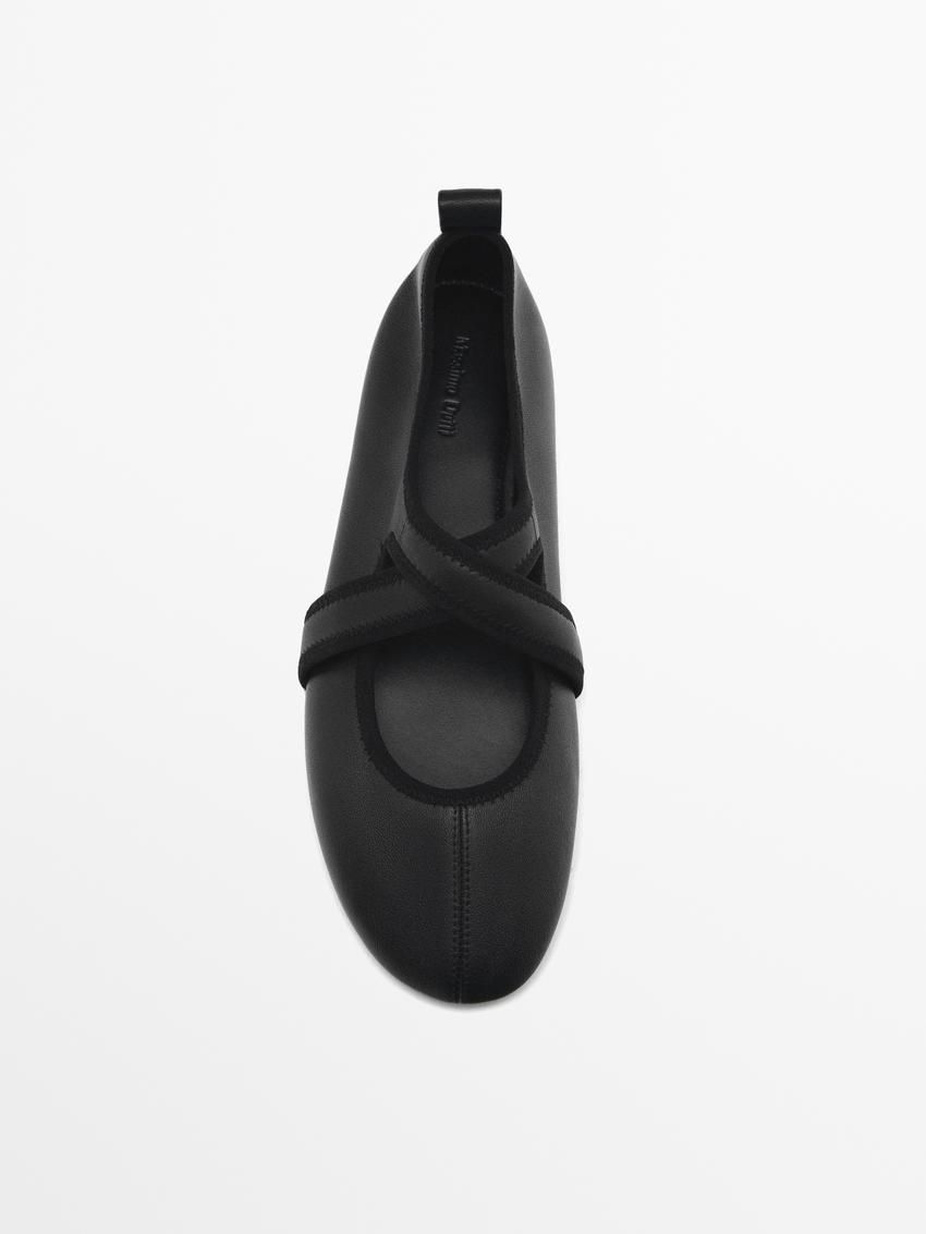 Massimo Dutti Soft Crossover Women Ballet Flats Black | US-PR0542973
