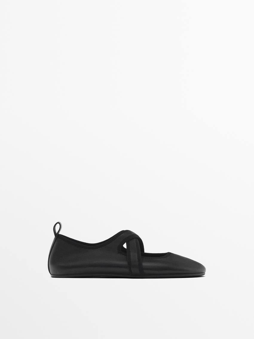 Massimo Dutti Soft Crossover Women Ballet Flats Black | US-PR0542973