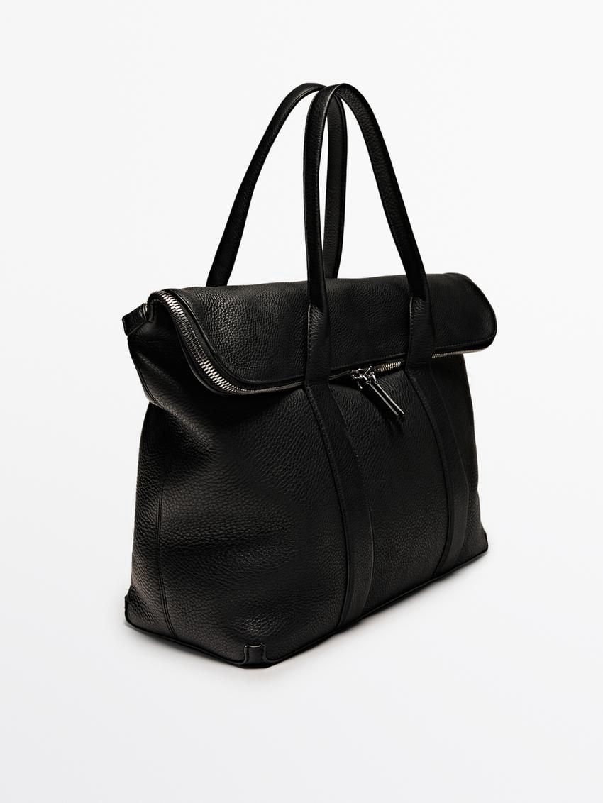 Massimo Dutti Soft Grainy Leather Men Briefcase Black | US-OM5172049