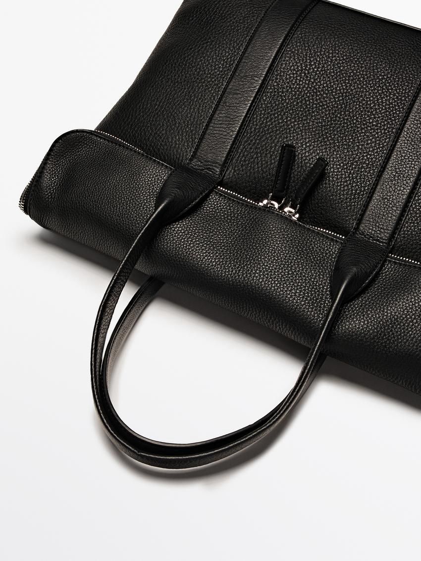 Massimo Dutti Soft Grainy Leather Men Briefcase Black | US-OM5172049