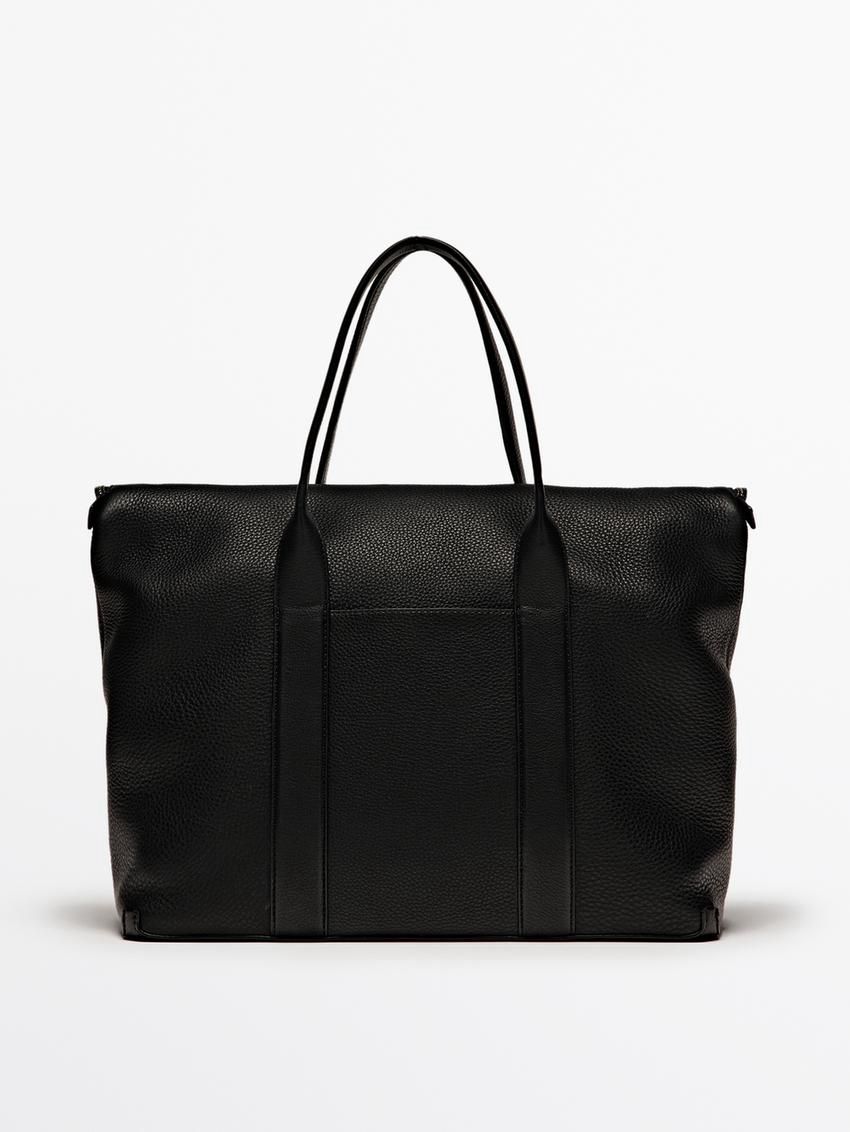 Massimo Dutti Soft Grainy Leather Men Briefcase Black | US-OM5172049