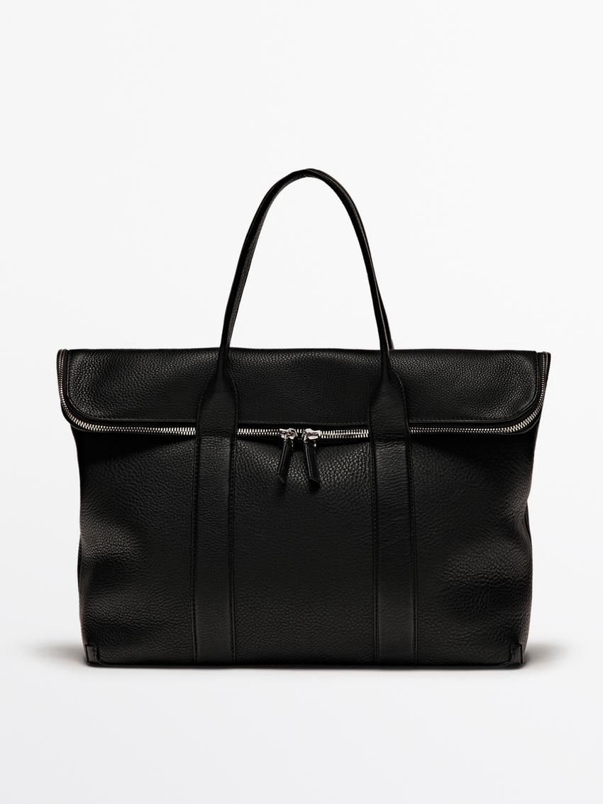 Massimo Dutti Soft Grainy Leather Men Briefcase Black | US-OM5172049