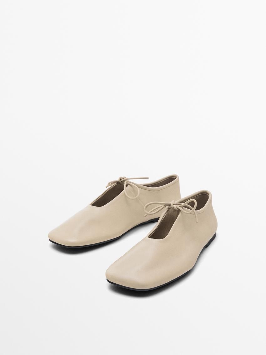 Massimo Dutti Soft Lace-up Women Ballet Flats Cream | US-NO4253910