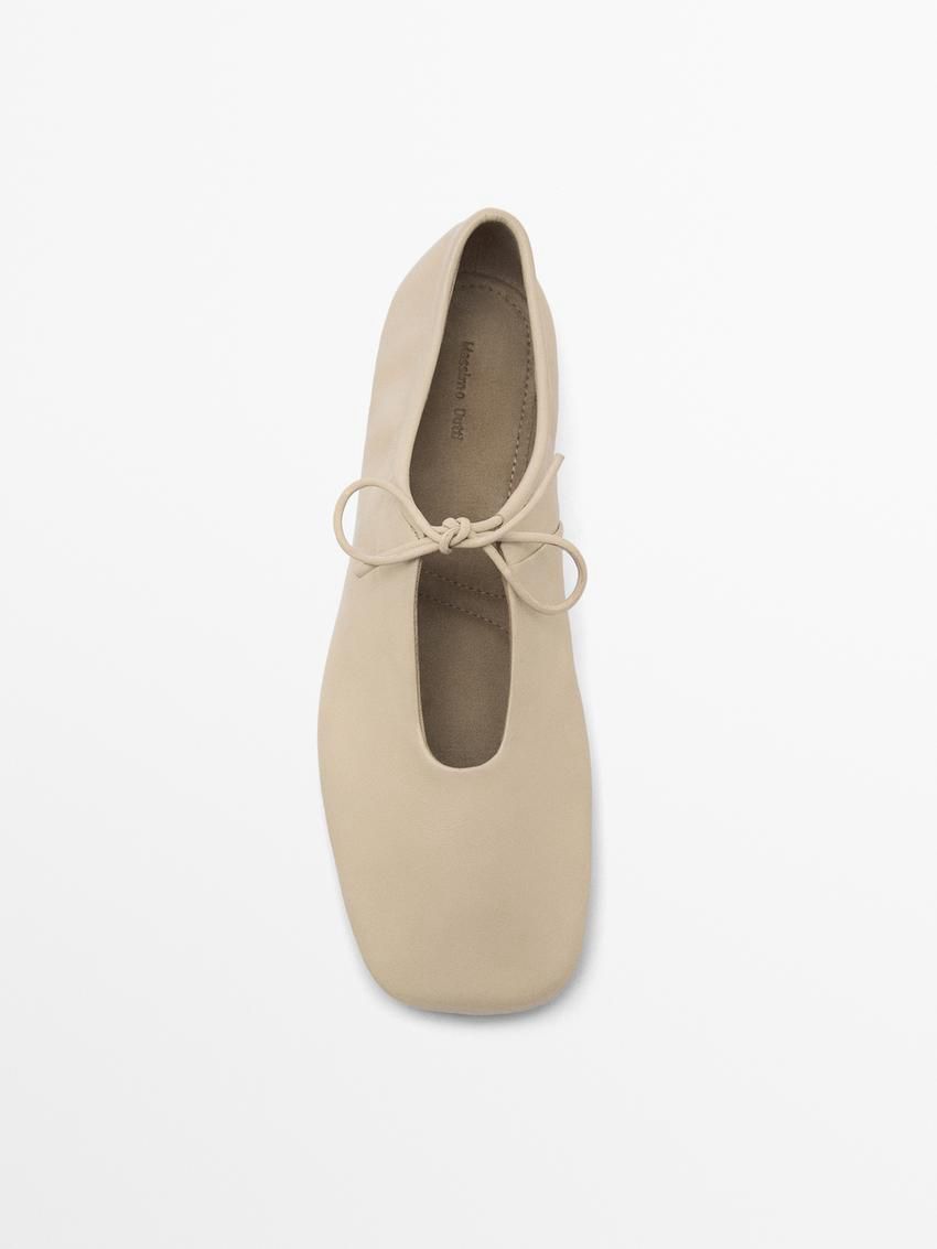 Massimo Dutti Soft Lace-up Women Ballet Flats Cream | US-NO4253910