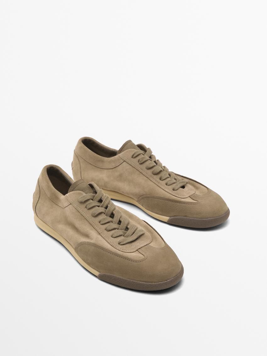 Massimo Dutti Soft Leather Men Sneakers Khaki Brown | US-WC1728396