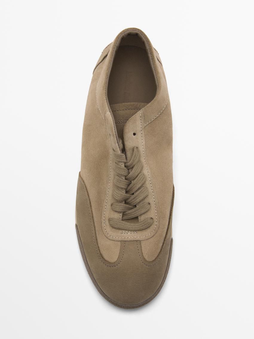 Massimo Dutti Soft Leather Men Sneakers Khaki Brown | US-WC1728396