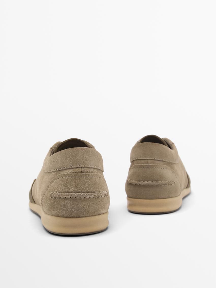 Massimo Dutti Soft Leather Men Sneakers Khaki Brown | US-WC1728396