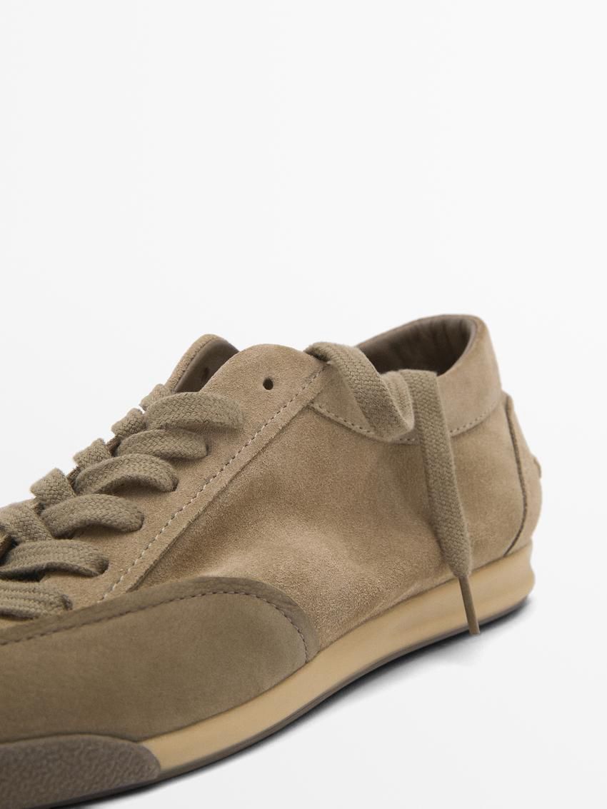 Massimo Dutti Soft Leather Men Sneakers Khaki Brown | US-WC1728396