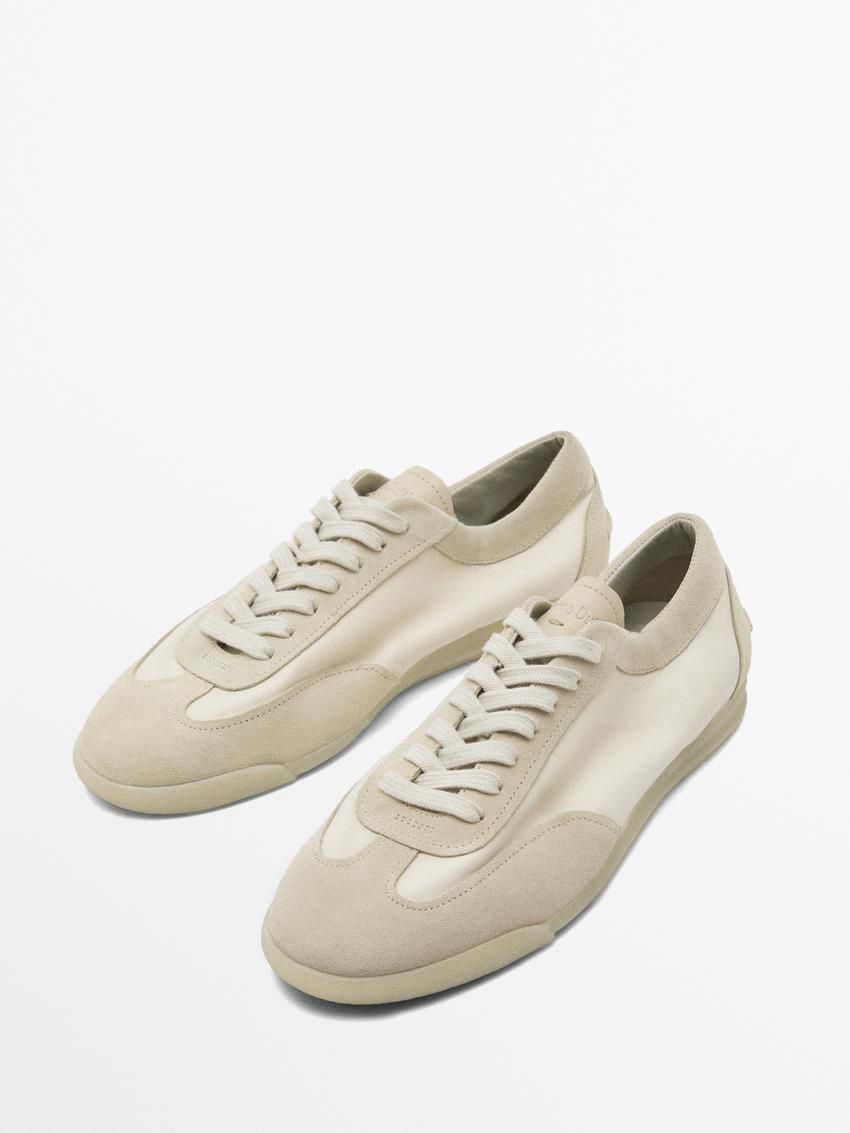 Massimo Dutti Soft Leather Men Sneakers Light Khaki / Beige | US-RE4582061