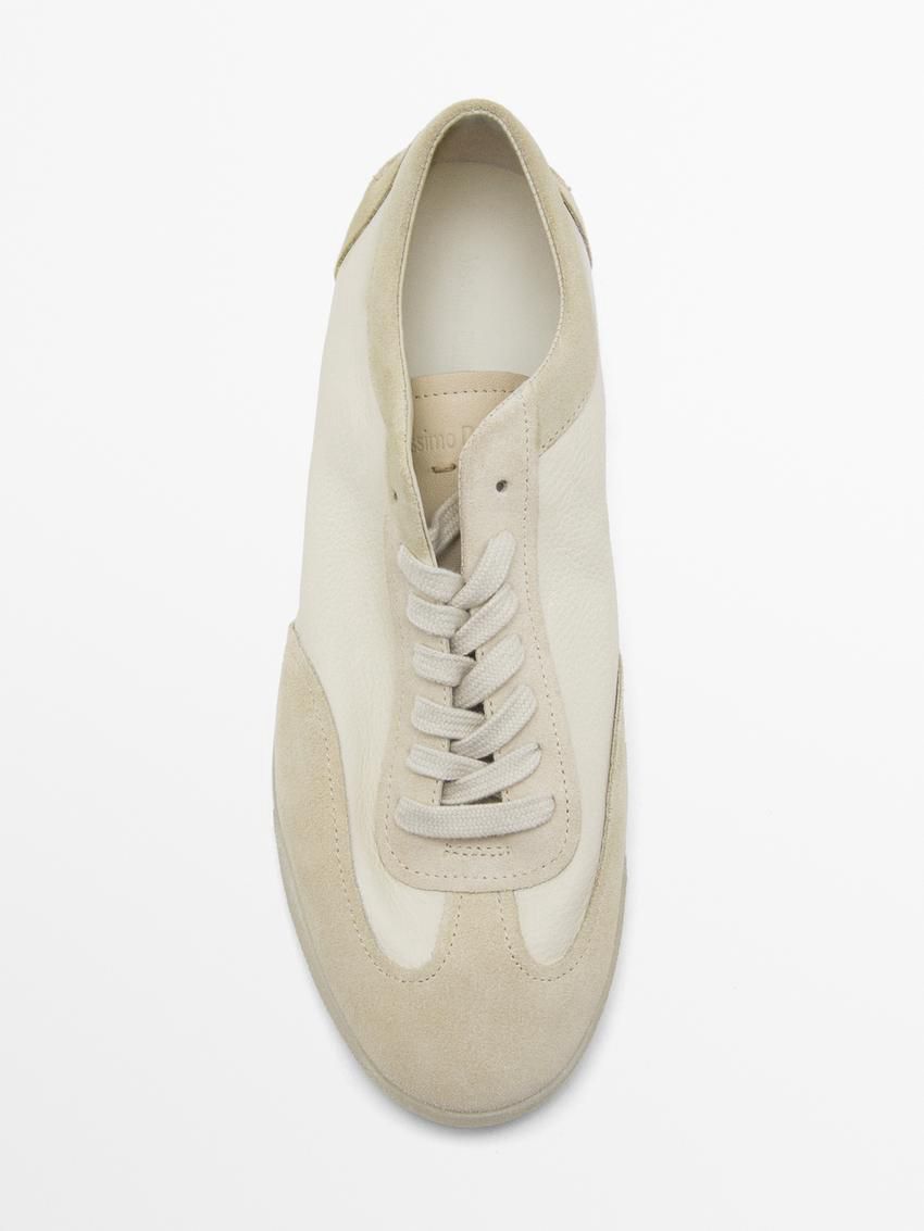 Massimo Dutti Soft Leather Men Sneakers Light Khaki / Beige | US-RE4582061
