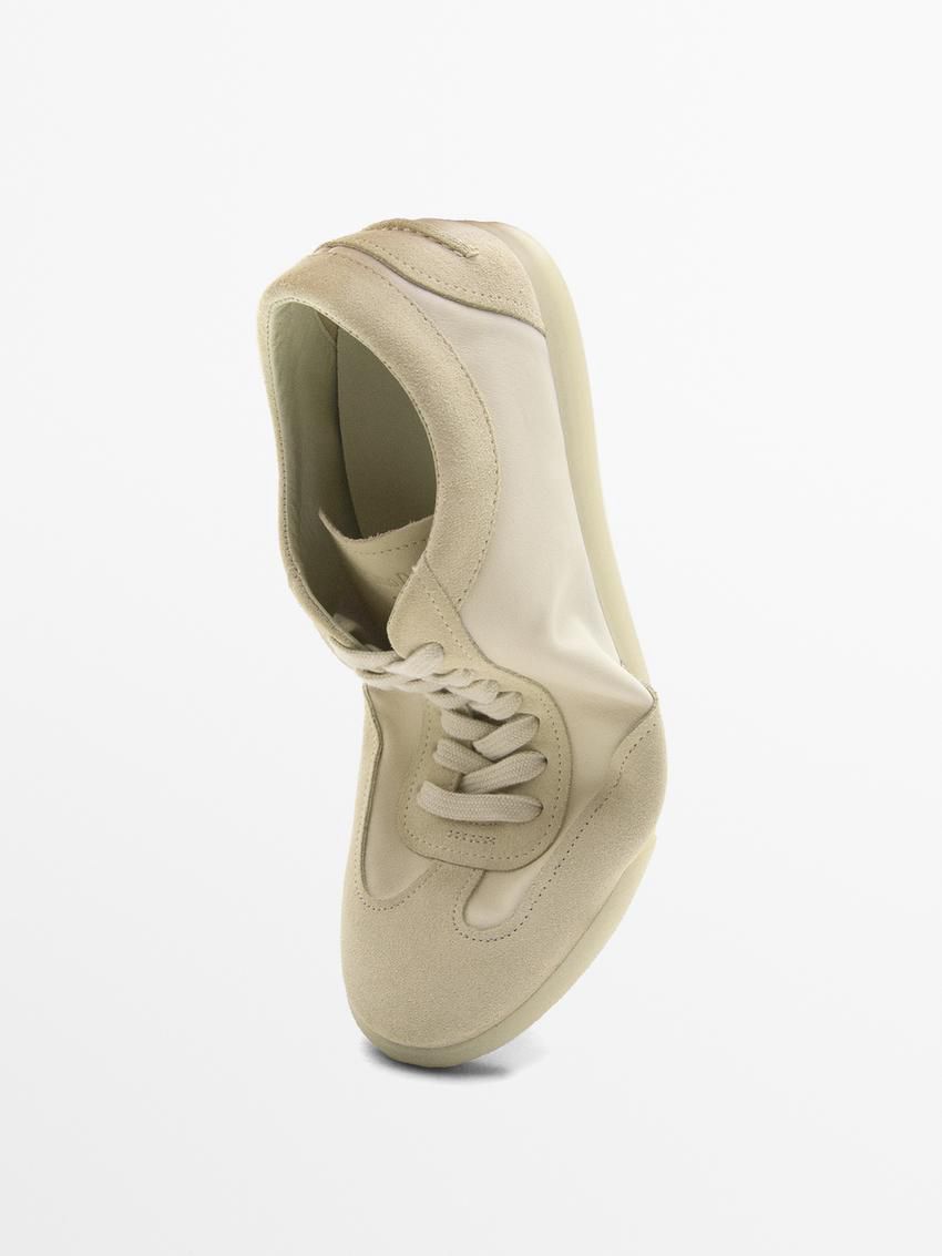 Massimo Dutti Soft Leather Men Sneakers Light Khaki / Beige | US-RE4582061