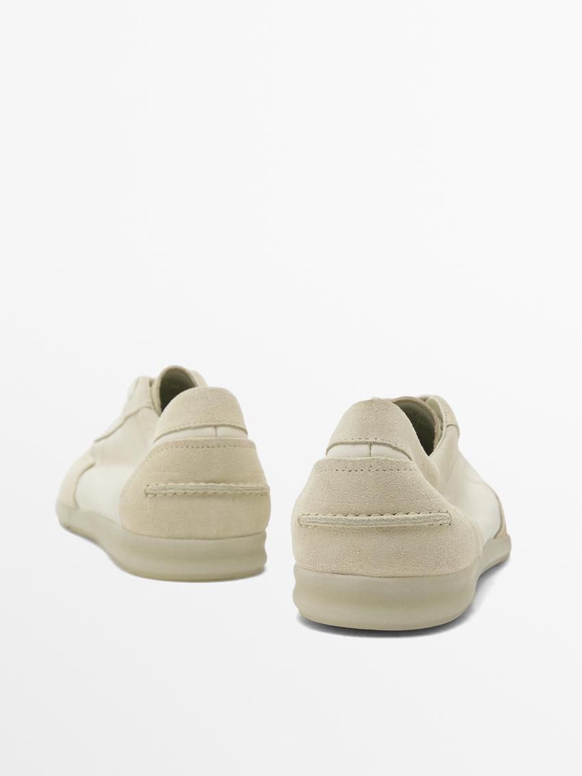 Massimo Dutti Soft Leather Men Sneakers Light Khaki / Beige | US-RE4582061