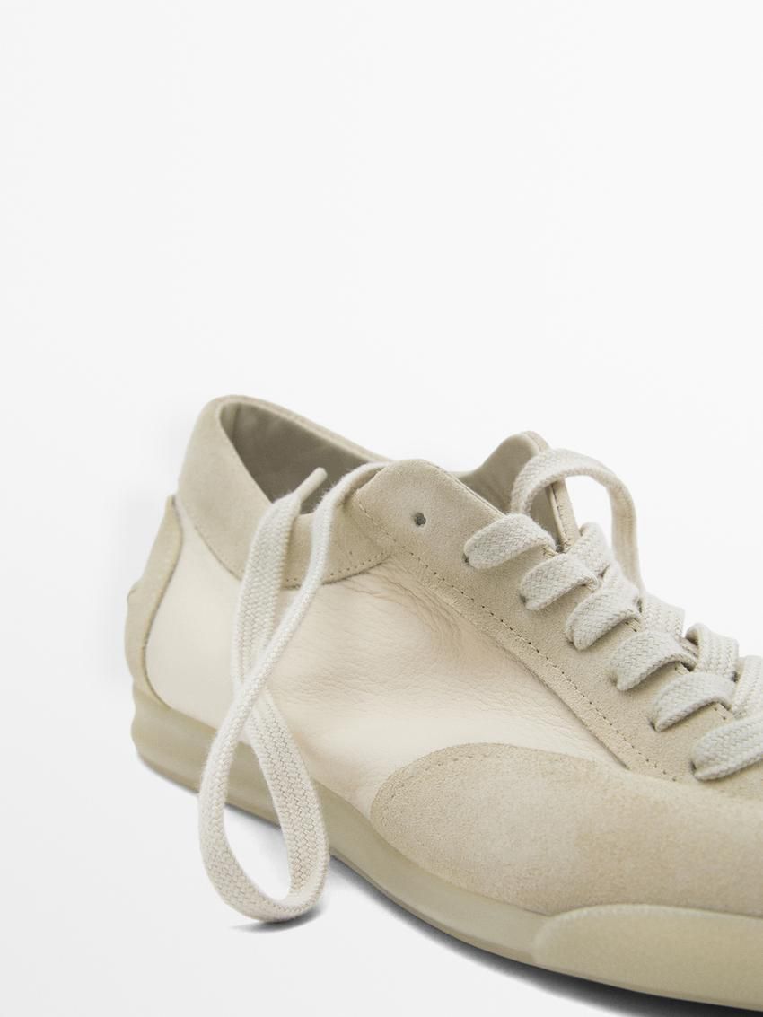 Massimo Dutti Soft Leather Men Sneakers Light Khaki / Beige | US-RE4582061