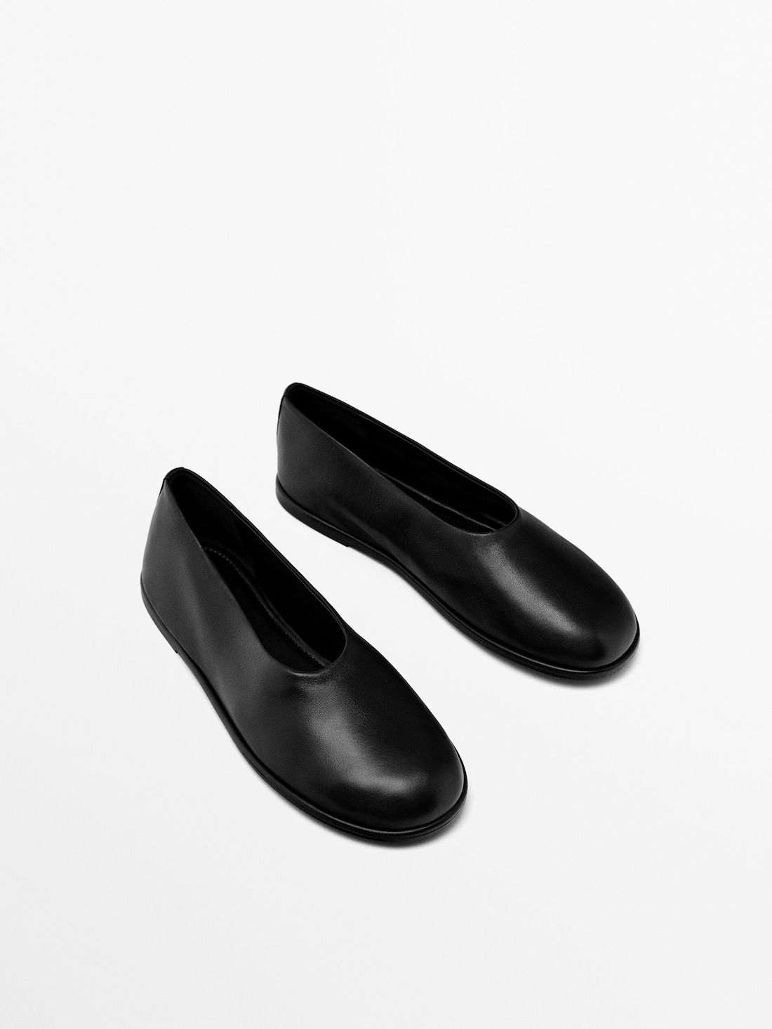 Massimo Dutti Soft Leather Women Ballet Flats Black | US-OY2859630
