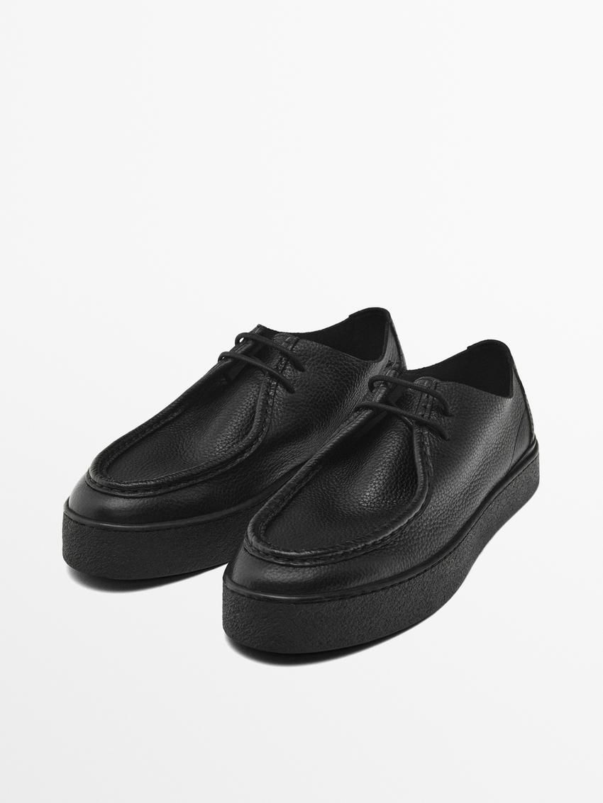 Massimo Dutti Soft Men Leather Shoes Black | US-UK5483716