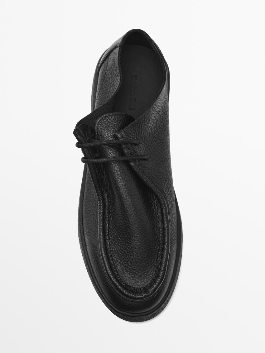 Massimo Dutti Soft Men Leather Shoes Black | US-UK5483716