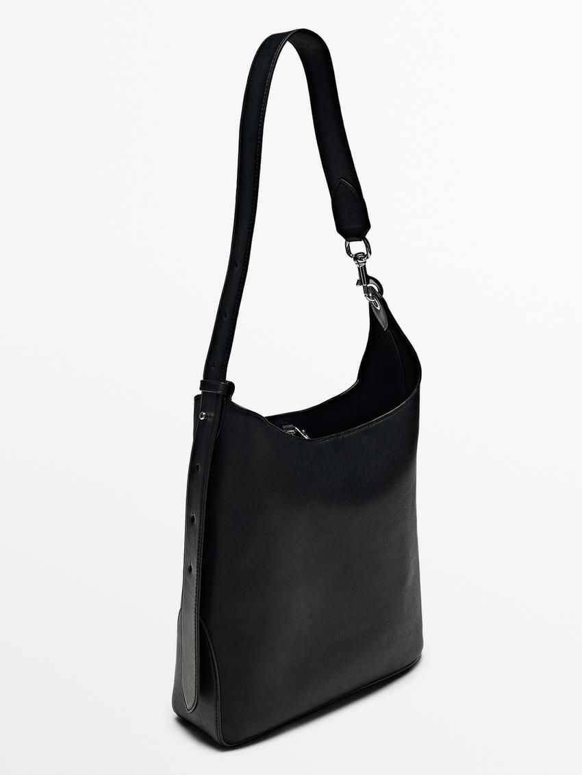 Massimo Dutti Soft Nappa Bucket Women Handbag Black | US-BI2758346