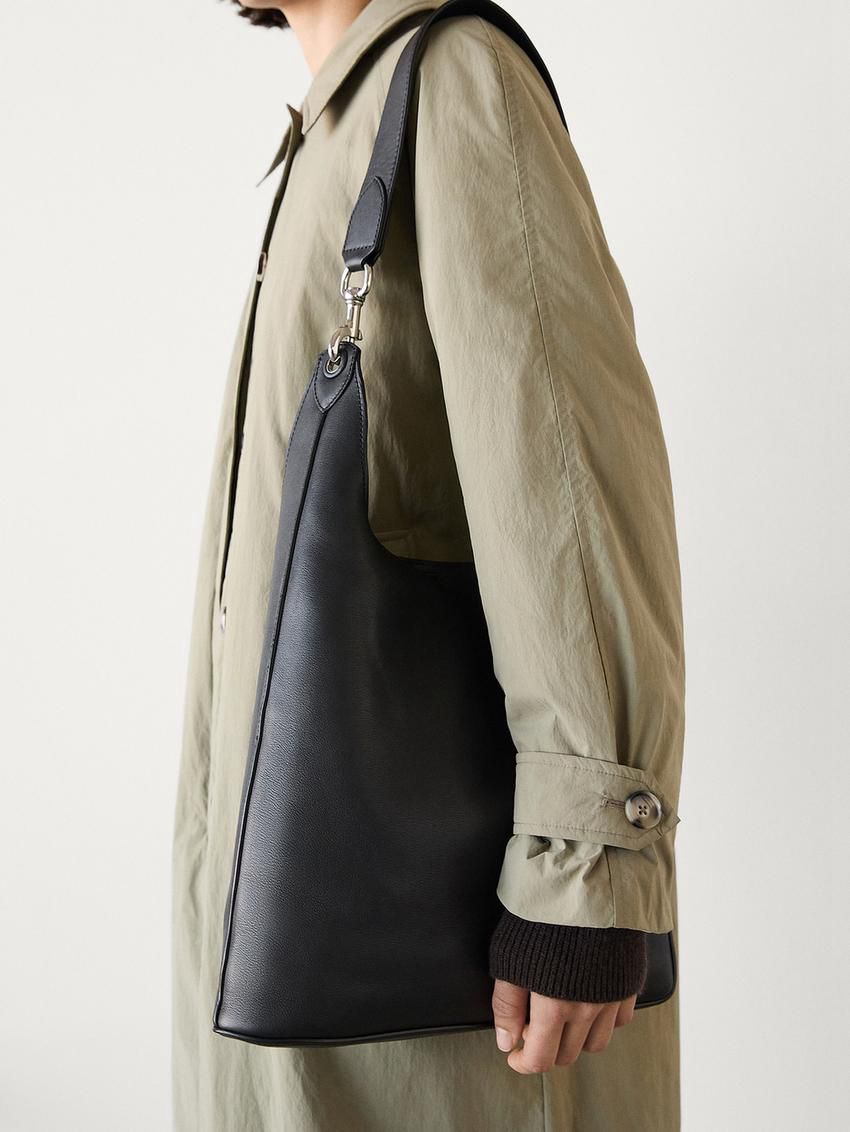 Massimo Dutti Soft Nappa Bucket Women Handbag Black | US-BI2758346