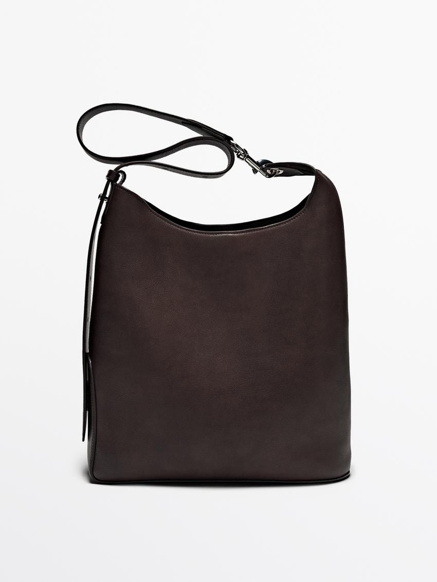 Massimo Dutti Soft Nappa Bucket Women Handbag Dark Brown | US-VN2019867