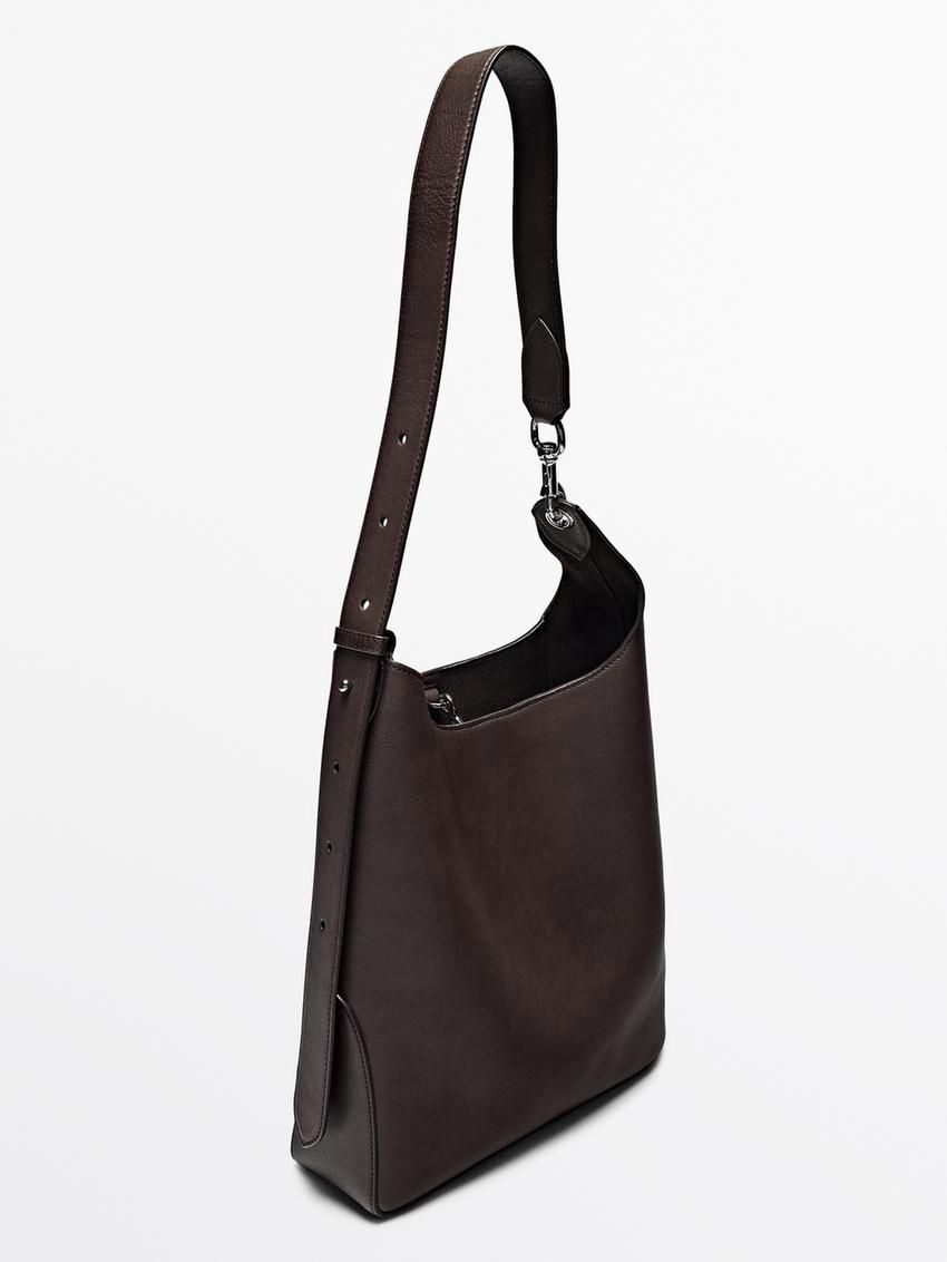 Massimo Dutti Soft Nappa Bucket Women Handbag Dark Brown | US-VN2019867