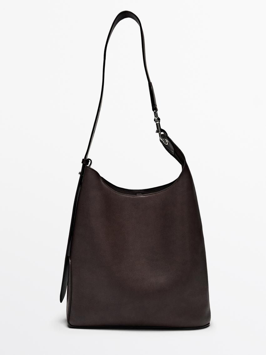 Massimo Dutti Soft Nappa Bucket Women Handbag Dark Brown | US-VN2019867