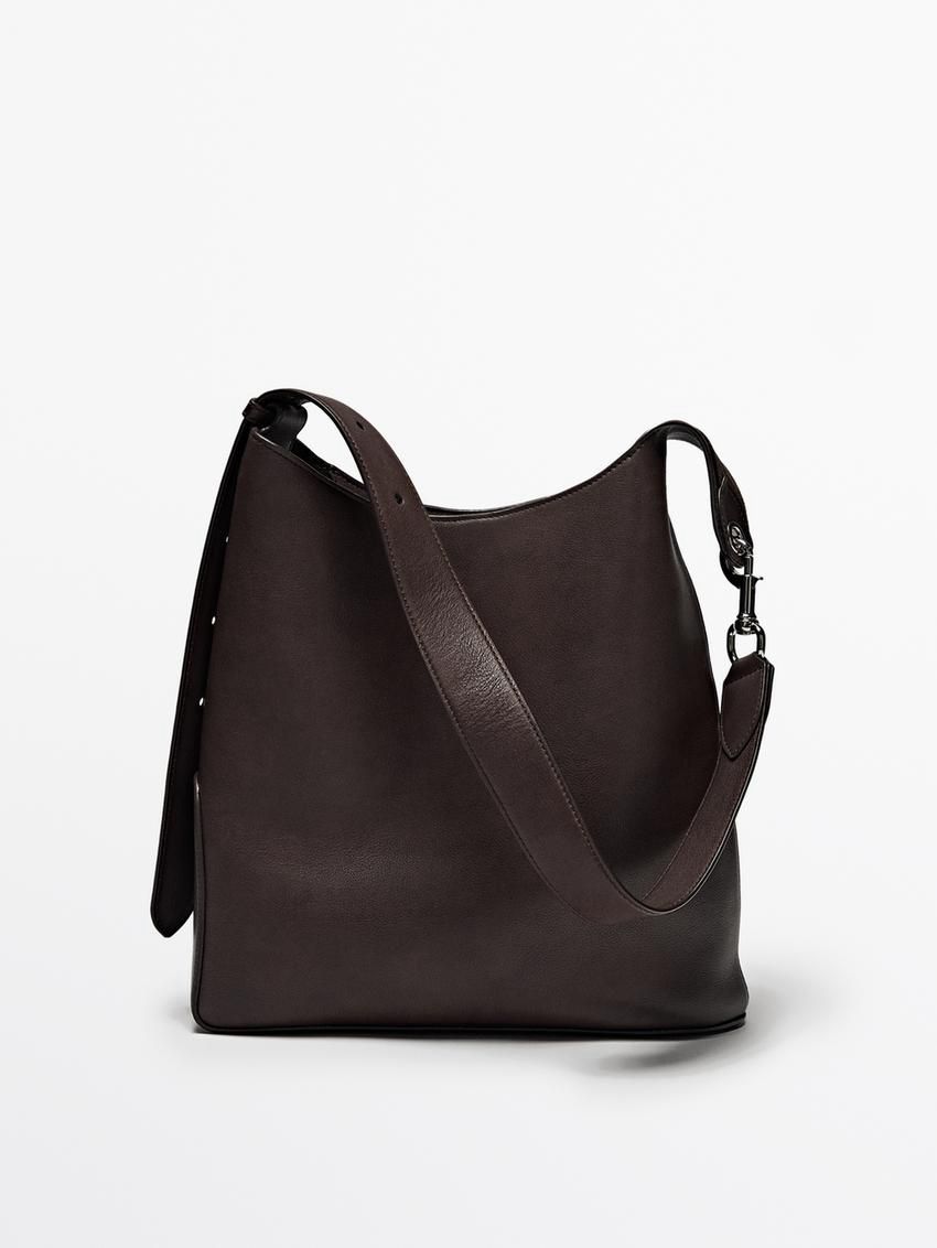 Massimo Dutti Soft Nappa Bucket Women Handbag Dark Brown | US-VN2019867