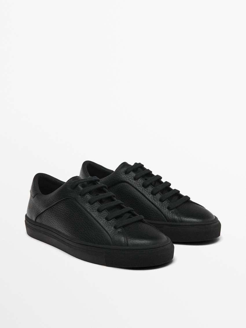 Massimo Dutti Soft Nappa Men Sneakers Black | US-SD4628501
