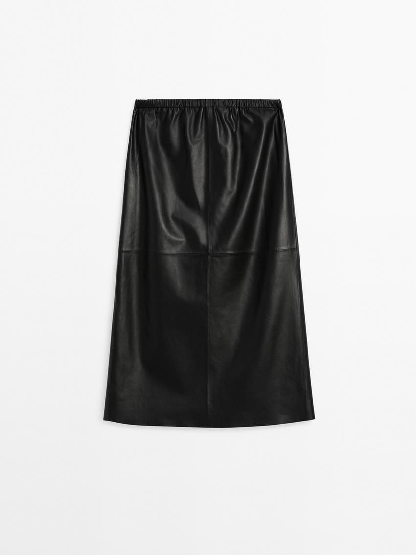 Massimo Dutti Soft Nappa Midi Women Leather Skirt Black | US-TU3780491
