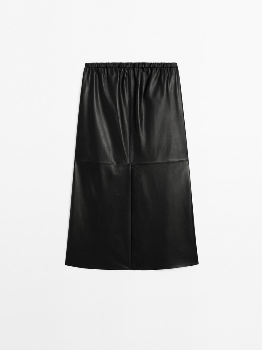 Massimo Dutti Soft Nappa Midi Women Leather Skirt Black | US-TU3780491